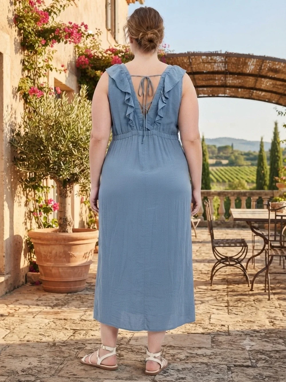 Derek Heart Dusty Blue Ruffle-Back Midi Dress - Picture 3 of 6